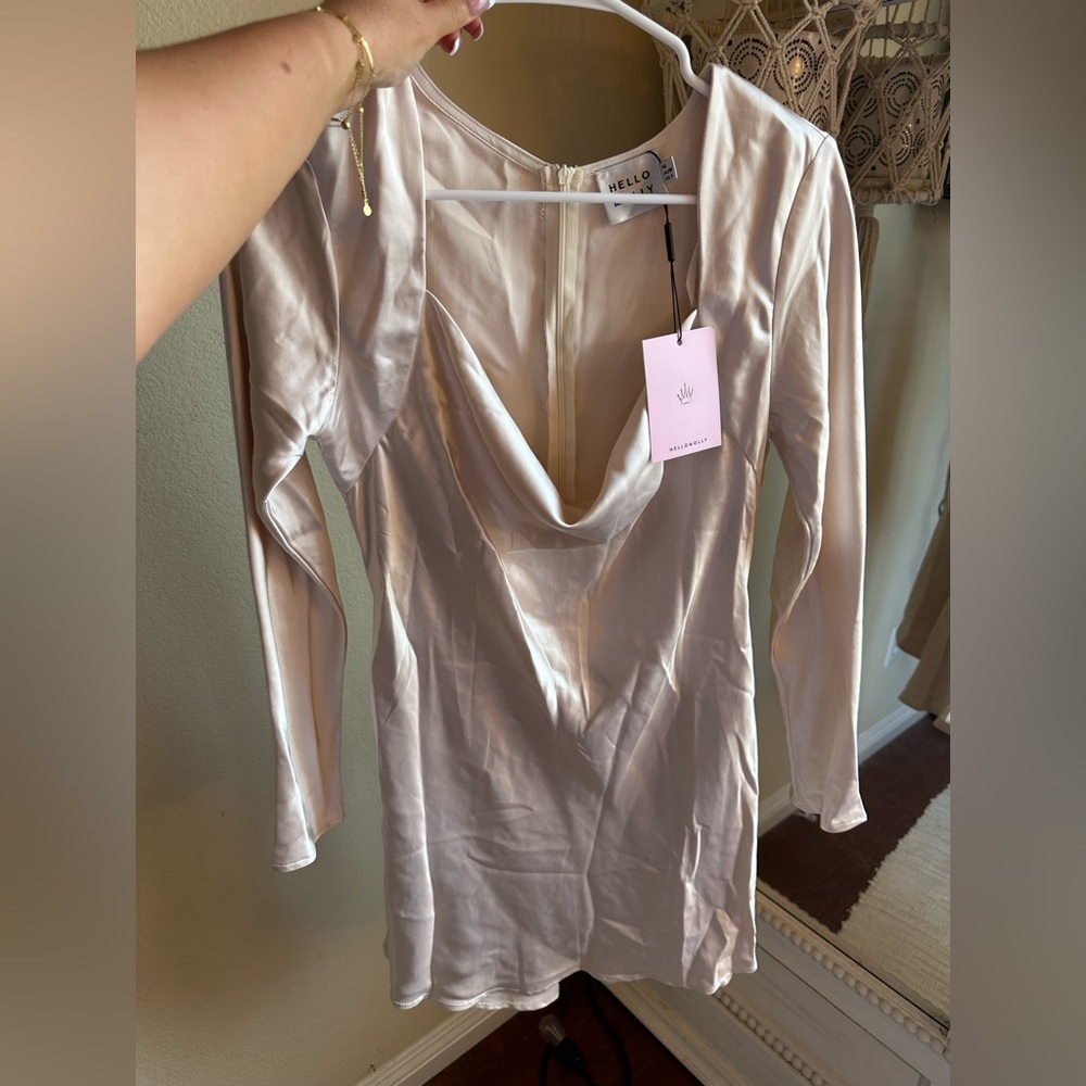 Ivory silk long sleeve dress